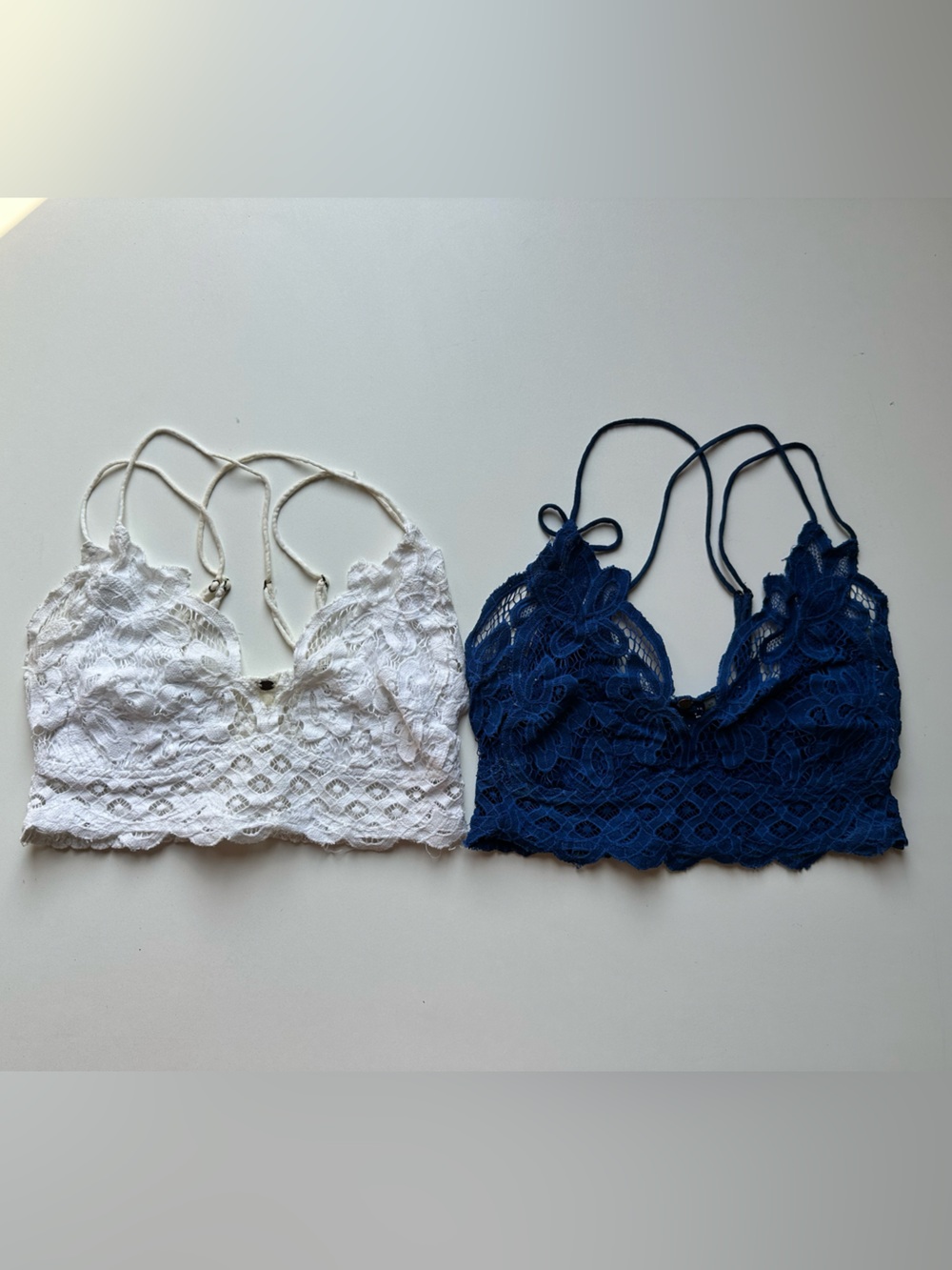 Two Lace Bralette Crop Tops- Blue and White-Fp One